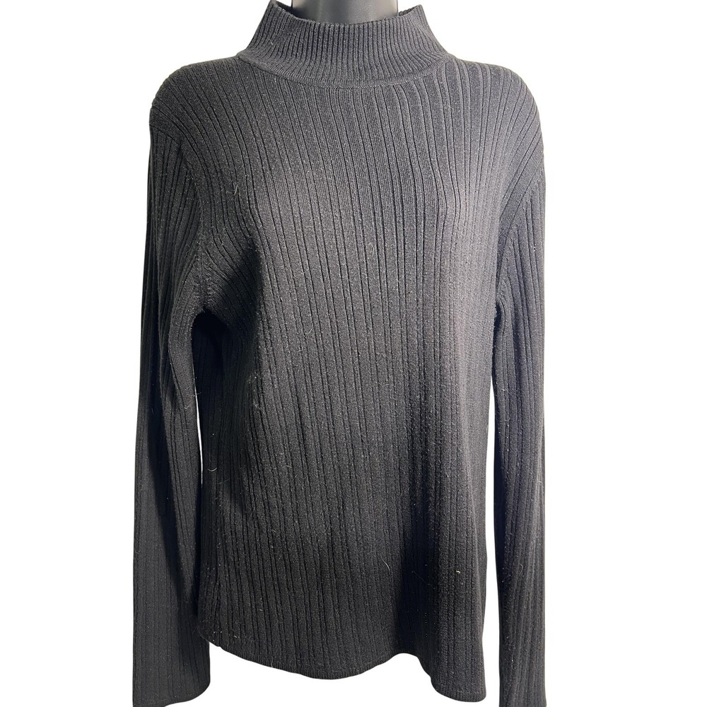 Croft & Barrow Sweater Womens Large Black Ribbed Mock Neck Pullover Long Sleeve
